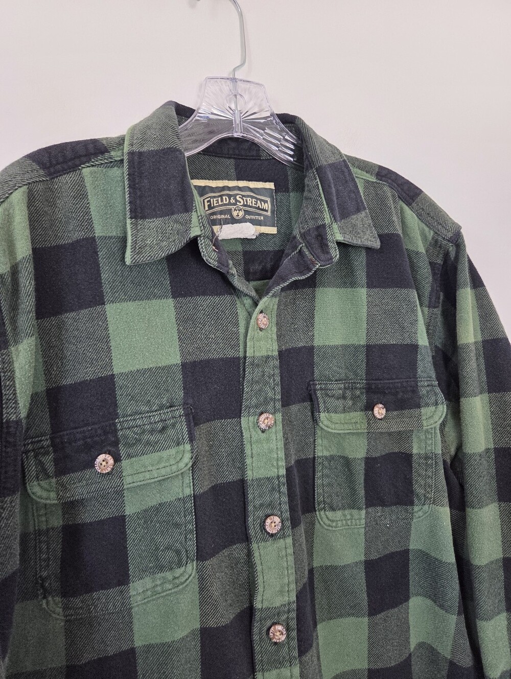 Field & Stream Plaid Flannel Button Up Shirt Men's XL Green Navy Oversized Cabin - Picture 4 of 11